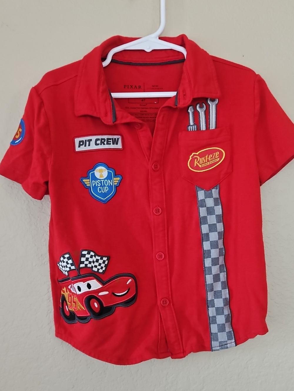 Pixar Kids' Red 'Cars' Pit Crew Button-Up Shirt Little Sleepies 4T